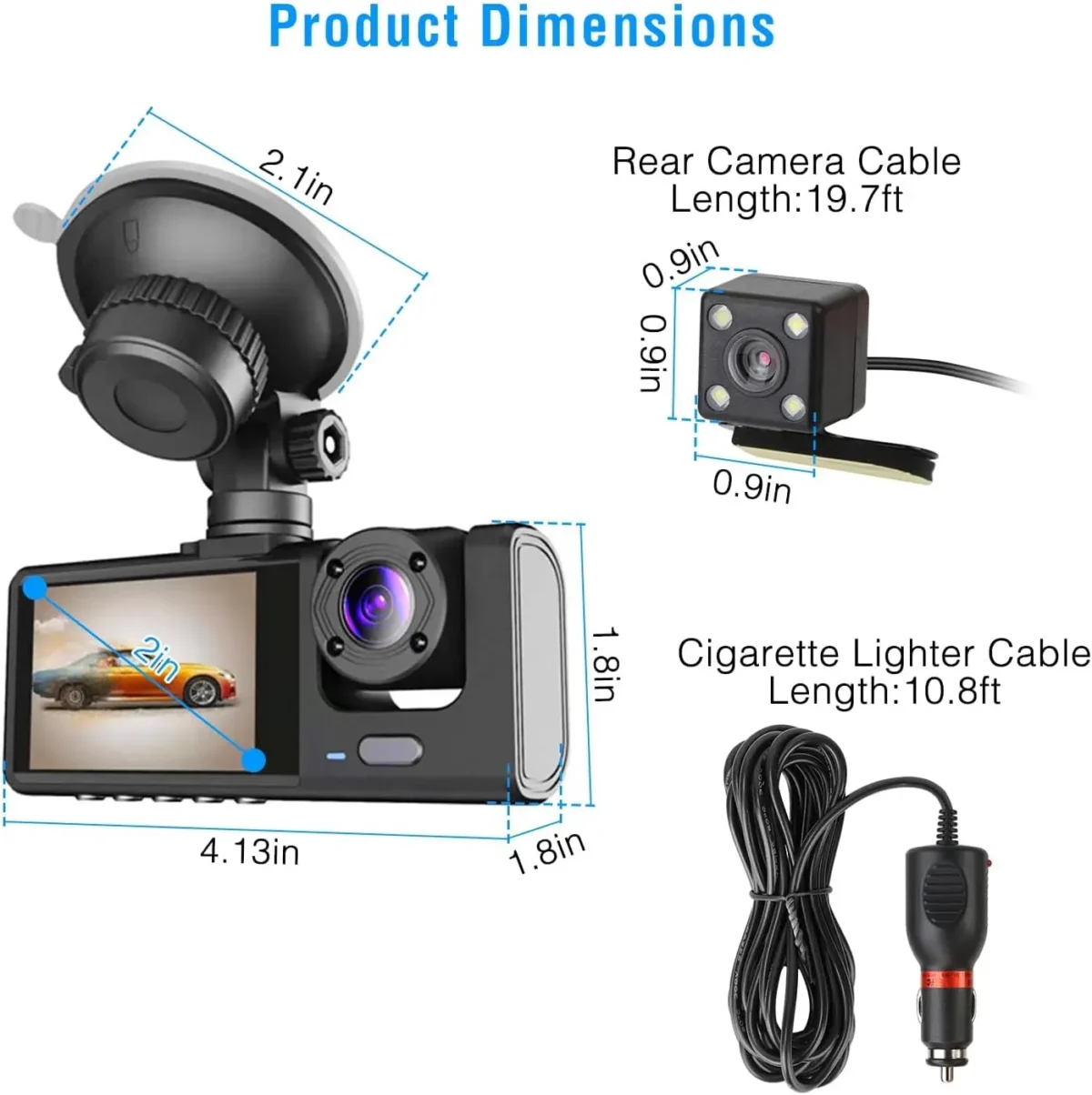 WIFI APP Control Car Dvr 3 Channel 1080P Dash Cam for Cars Front and Rear View Recorder Video Car Camera for Car Assecories - Image 28